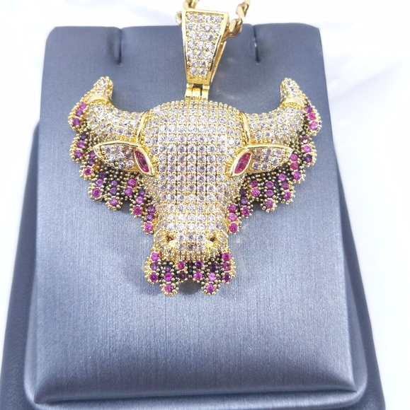 Other - 🧡 Iced Demon Bull Pendant + 20" Cuban Chain